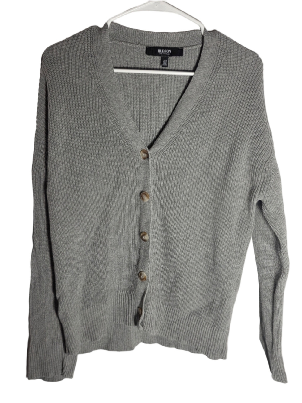 Women's Hudson Ribbed Knit Cardigan Sweater Grey Size S chic cozy fall classic